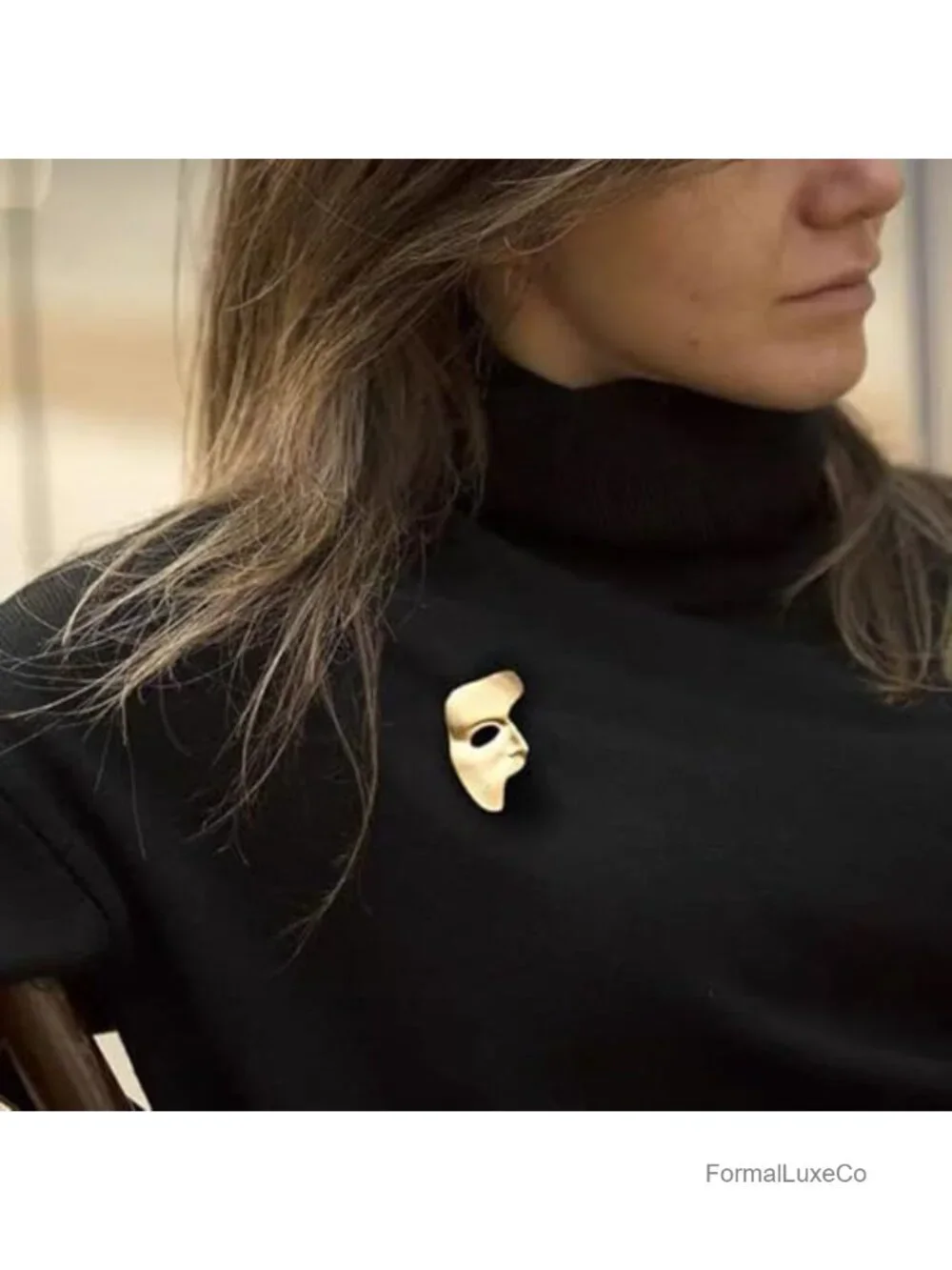Statement Human Face Pendant Necklace Removable Brooch Pin Opera Mask Punk